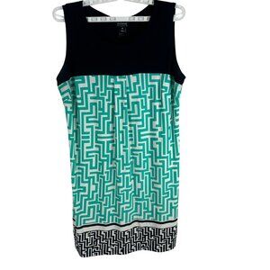 En Focus Studio Womens Sleeveless Sheath Dress Size 14 Green & Black Geometric